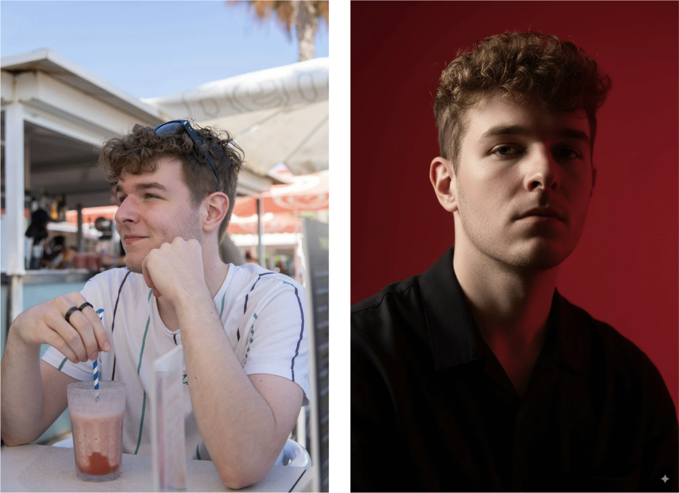 Cinematic portrait with crimson background